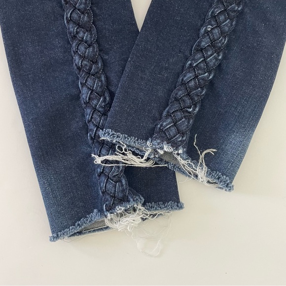 DRIFTWOOD Jackie Braided Side Blue Denim Skinny Raw Hem Crop Stretch Ankle Jeans - Picture 5 of 8